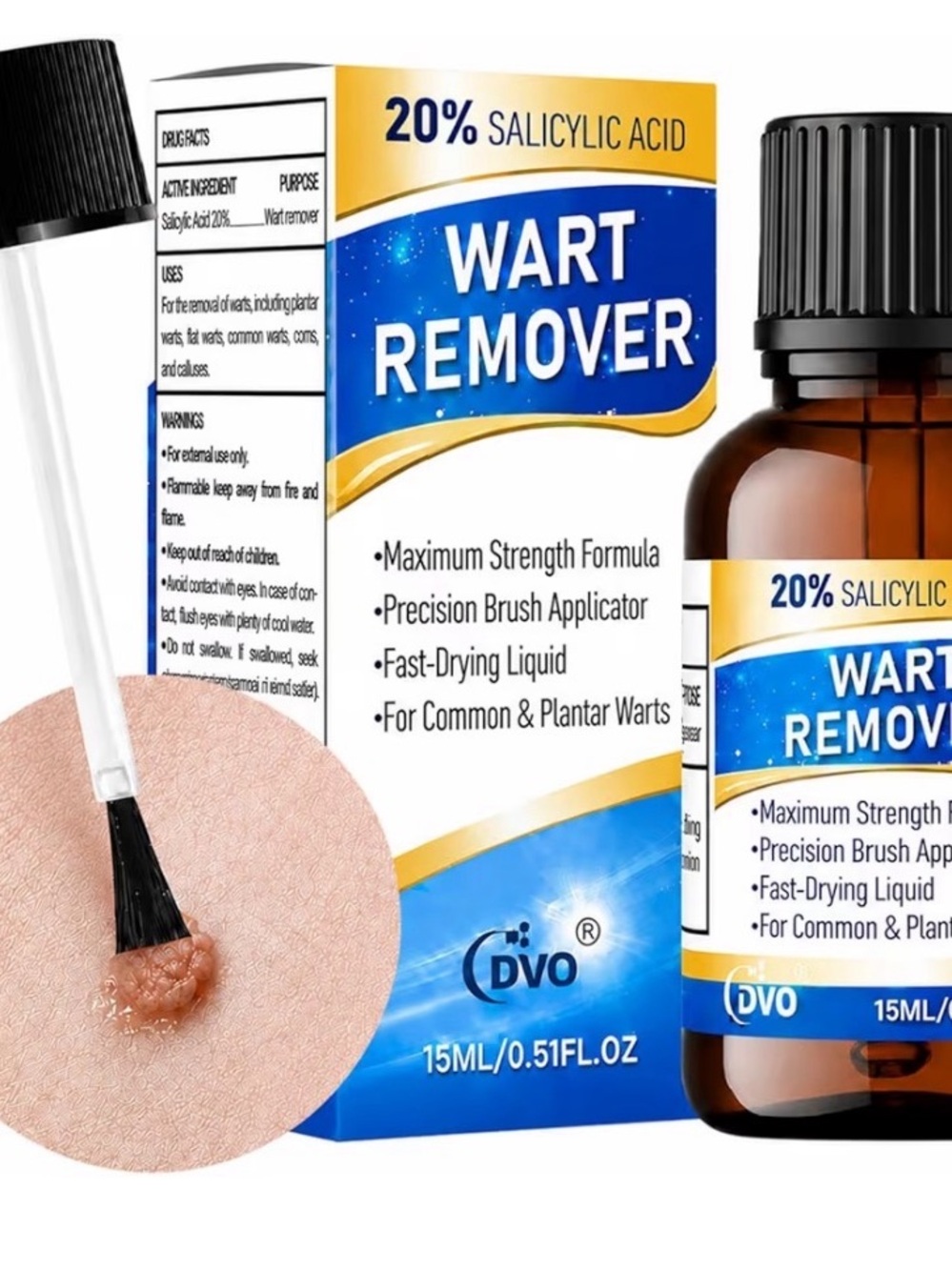 DVO 20% Salicylic Acid Wart Remover Liquid Precision Brush Fast Acting Treatment